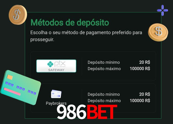 O cassino 986Bet oferece uma grande variedade de métodos de pagamento